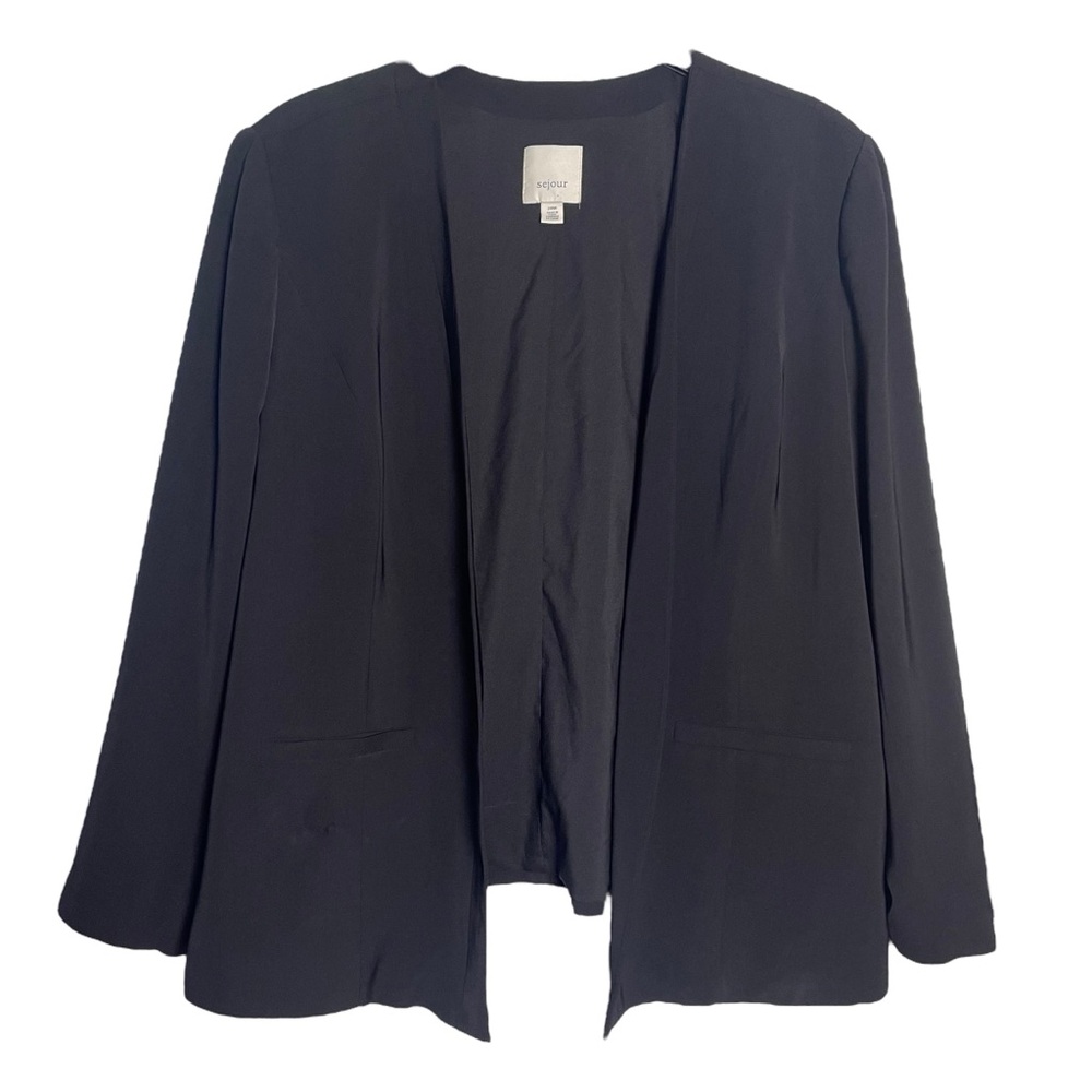 Sejour Black Blazer‎ Open Front Professional Style